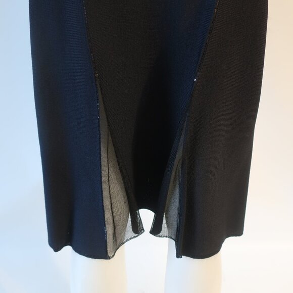 Womens St. John Evening Black Sequin Mixed Media Mesh Knit A-Line Skirt 12 - Picture 11 of 13